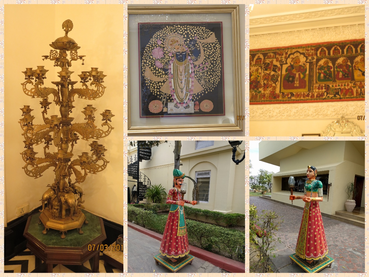 Shrinathji, Candle stand, Wooden Dolls made from Doodhia and cloth paintings on the wall