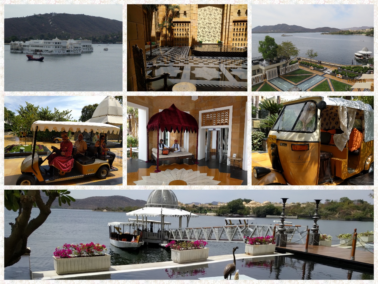 Boat Jetty at Leela Palace, Lake Nichola Vies, Lobby with Musicians, Buggy for transport