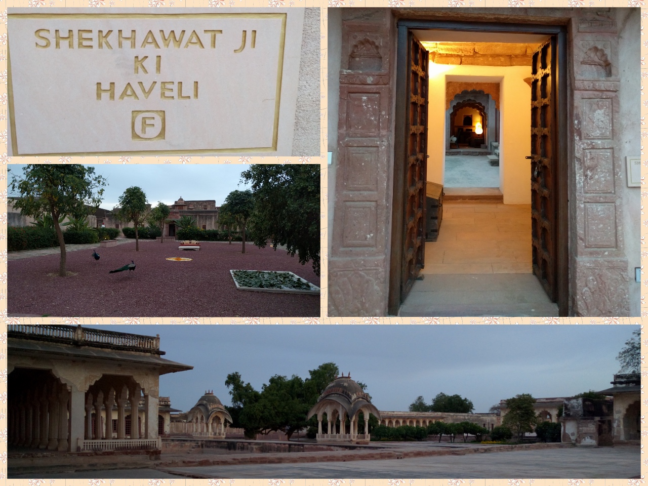 Entrance to the Haveli, Peacocks in the garden, Open courtyard