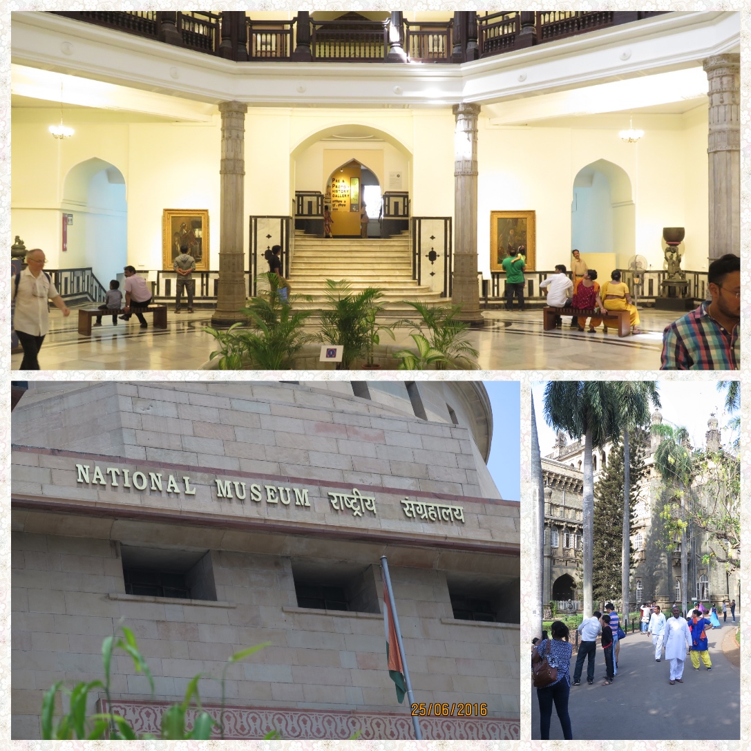 Clockwise from top Foyer of Mumbai museum, walkway to the Mumbai Museum and the Delhi National Museum
