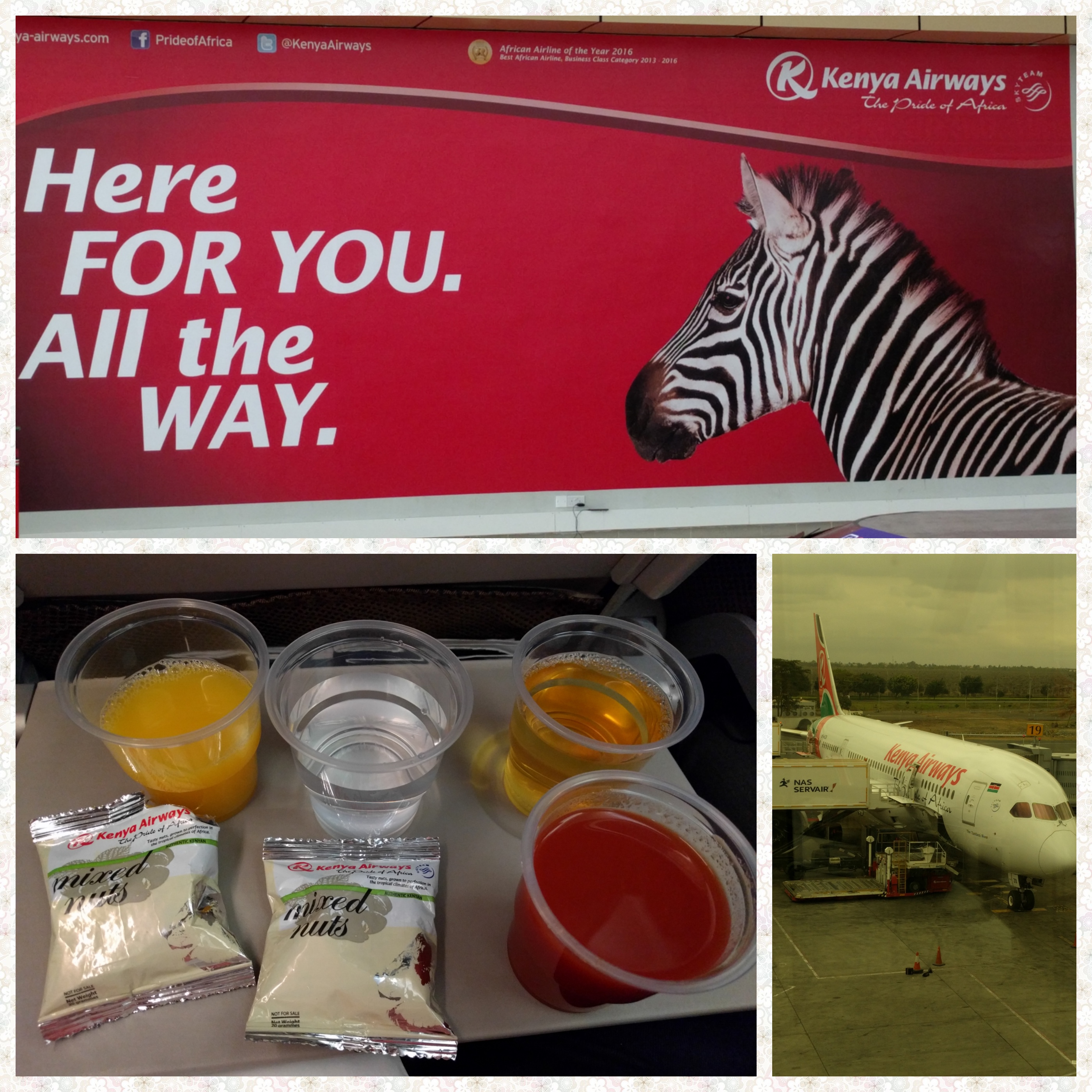 Kenya airways Banner, Kenya airways flight and the drinks and nibbles on flight