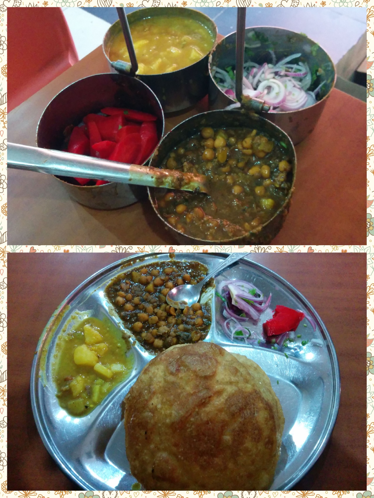 Unlimited Chhole, Alu Launji, Onions and a sweet n Sour pickle