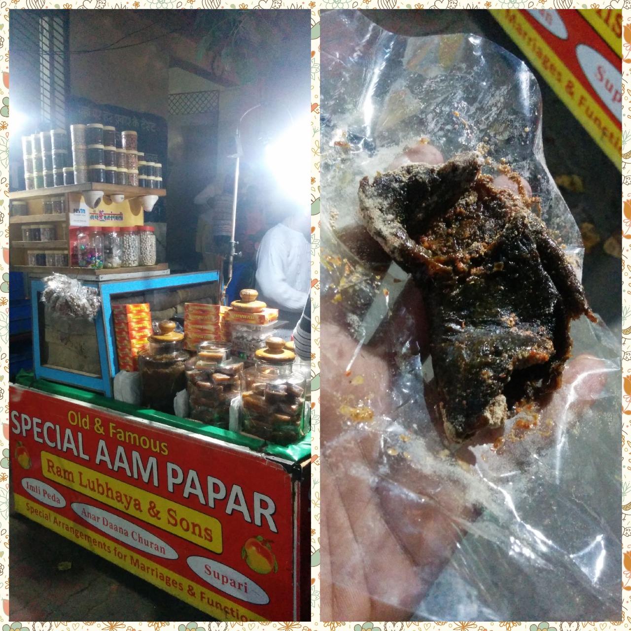 The Roadside Aam Papar Shop outside DAV college, a take away sour Aam papar with spice powders and a Dash of Lime