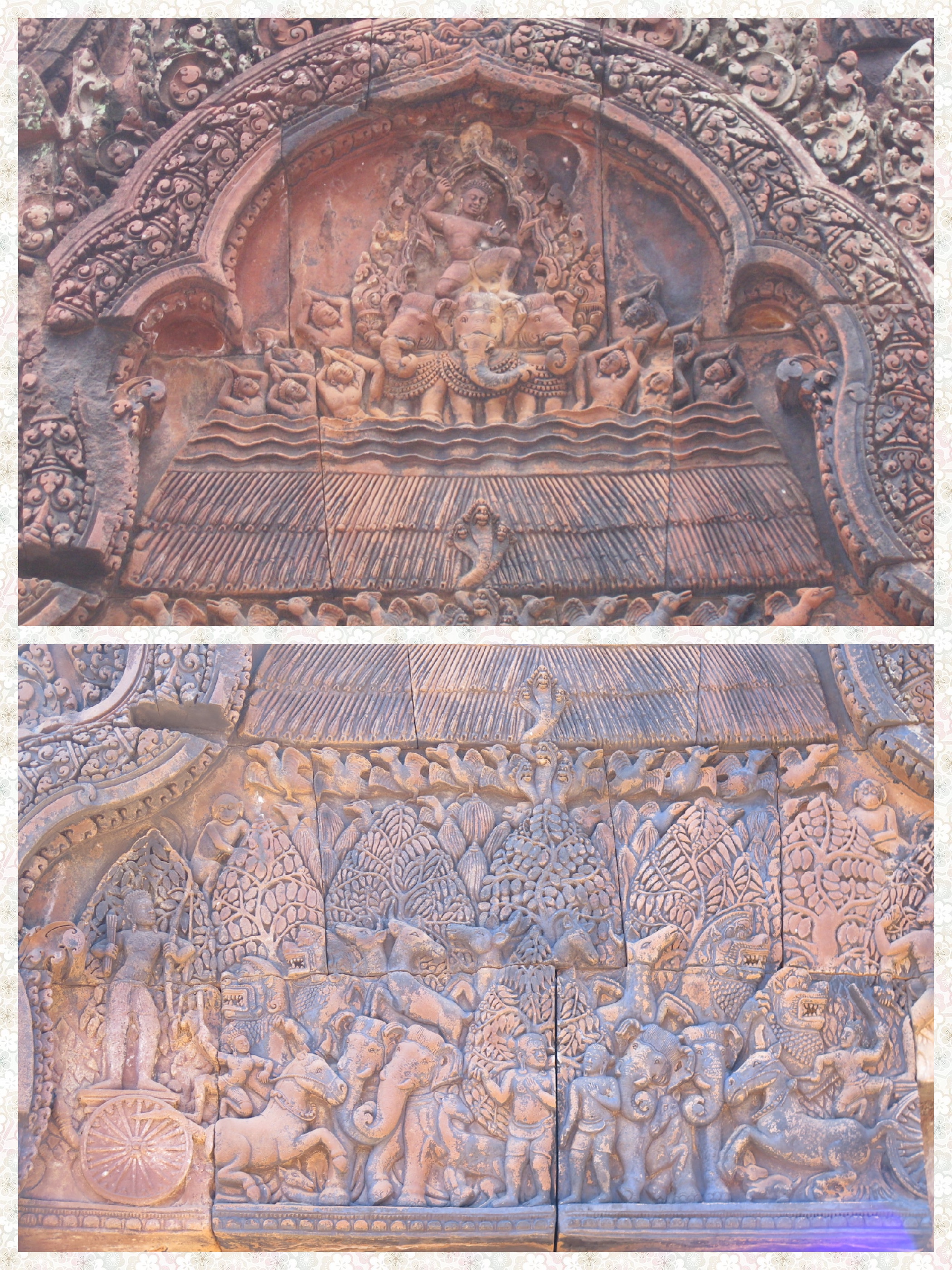 Indra creating rain to put out the fire started by Agni