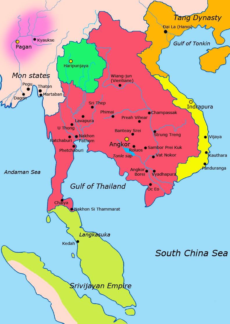 Map of SOuth east Asia 900 CE showing various kingdoms