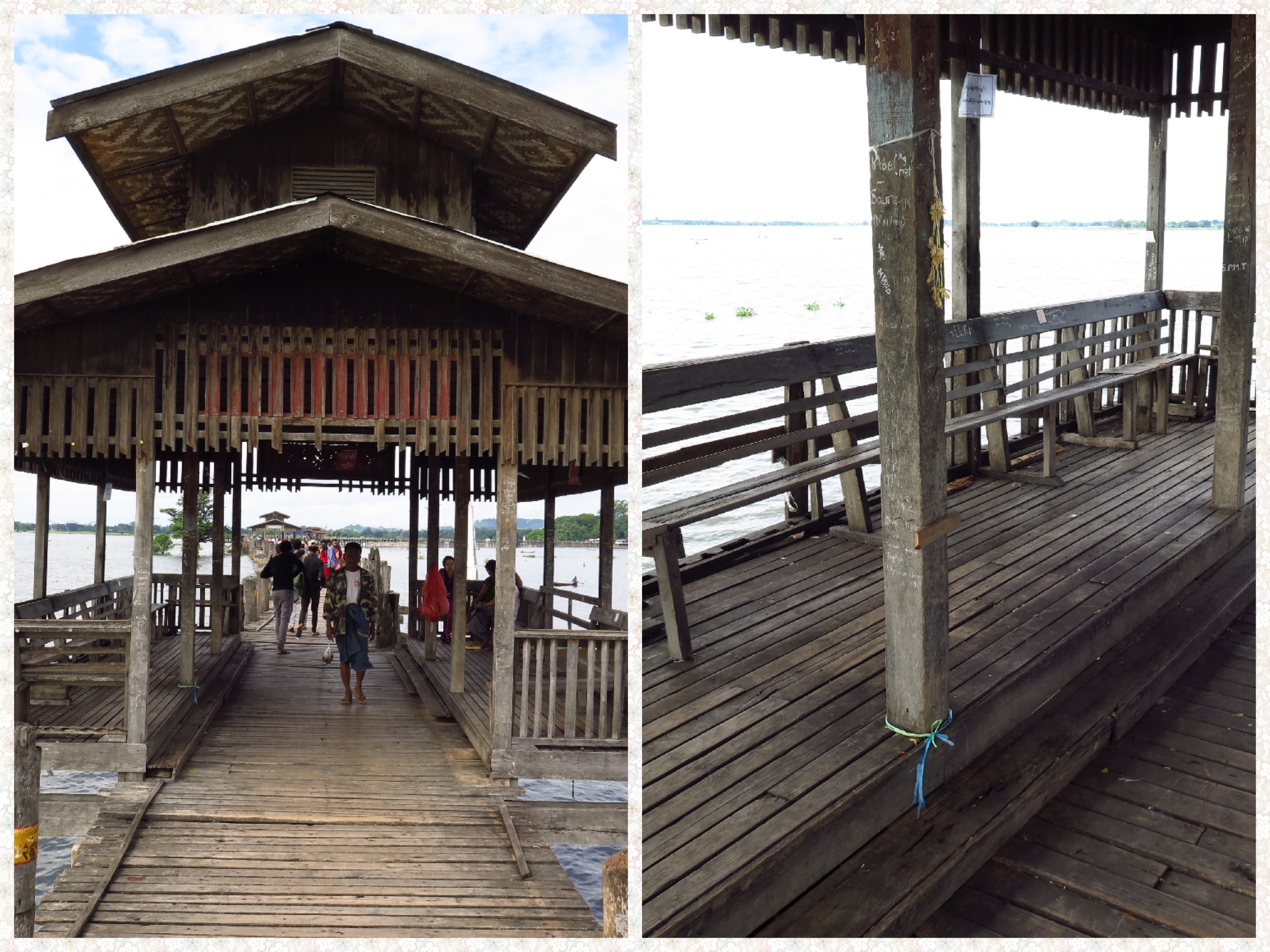 If you cannot make it from one end to another in the sweltering sun, the builders very thoughtfully erected small rest points along the length of the bridge. Bite in to a spiced mango while resting and enjoying the waft of cool breeze blowing across the Taungthaman lake.
