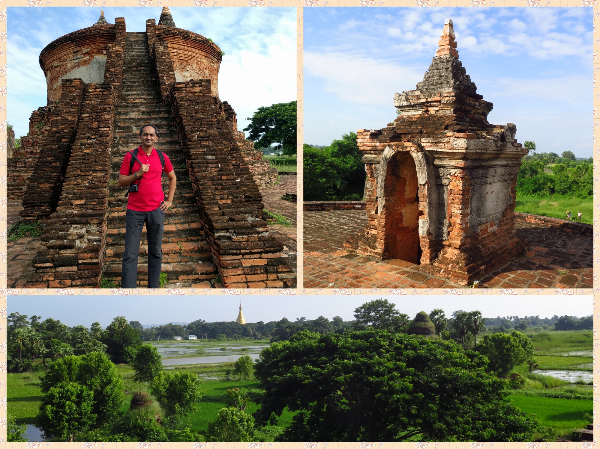 The Myint Mo Thaung is a Circular shaped Pagoda or Paya as it is called locally, with a staircase on the outside leading to the top. Seems a simple climb from outside but tests your lungs first thing in the morning. Nevertheless, the views of the countryside from the top are stunning. The rains leave a marshy pathway to be negotiated carefully.