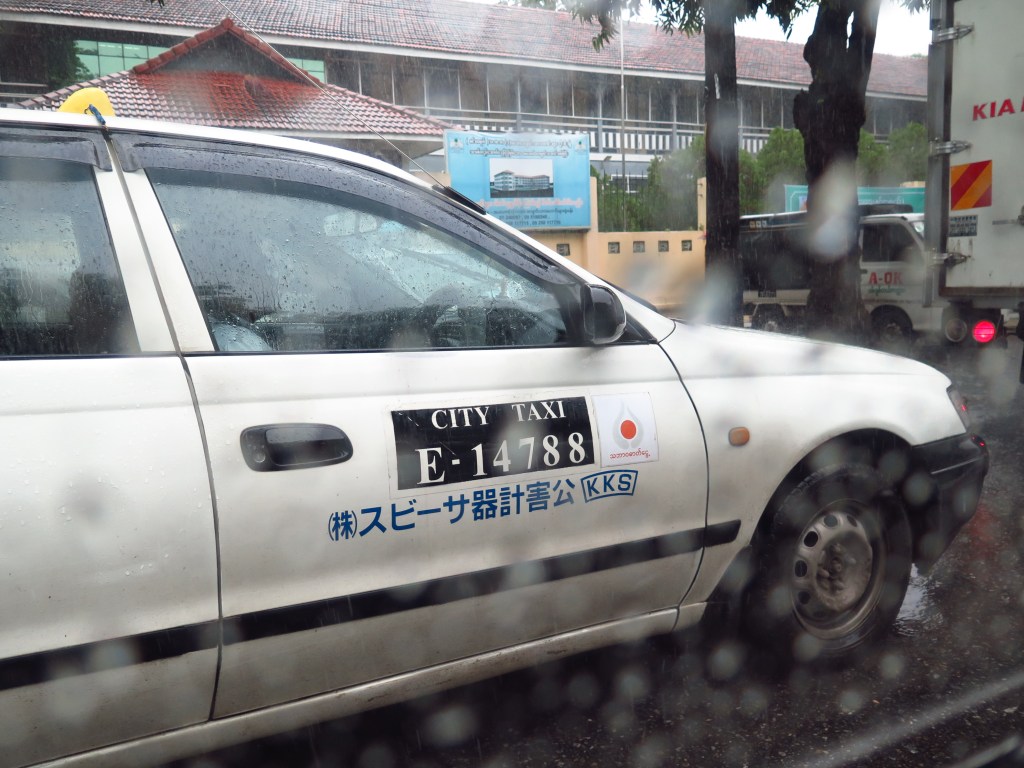 Myanmar City Taxis and Private cars are mostly Japanese made and hand down models. Many retain the original Japenese kanji characters. However, they are clean and very well maintained.