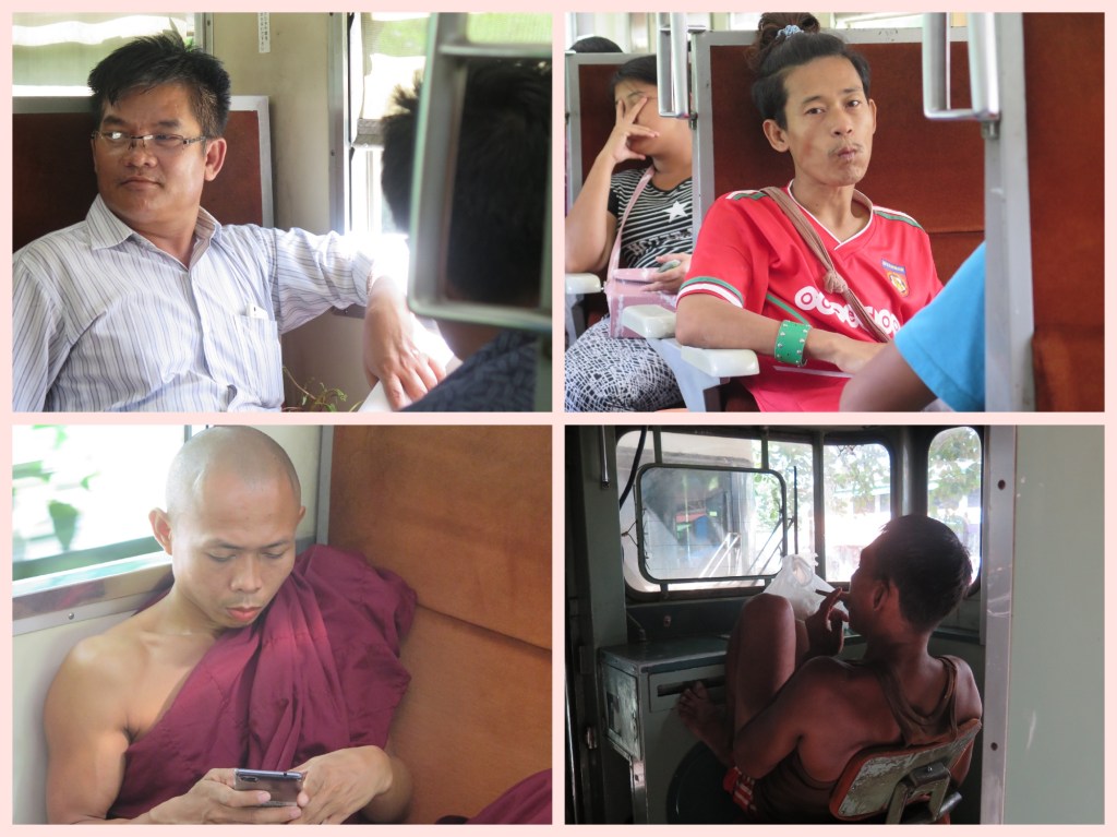 An everyday scene - a office worker, casual labourer and a monk