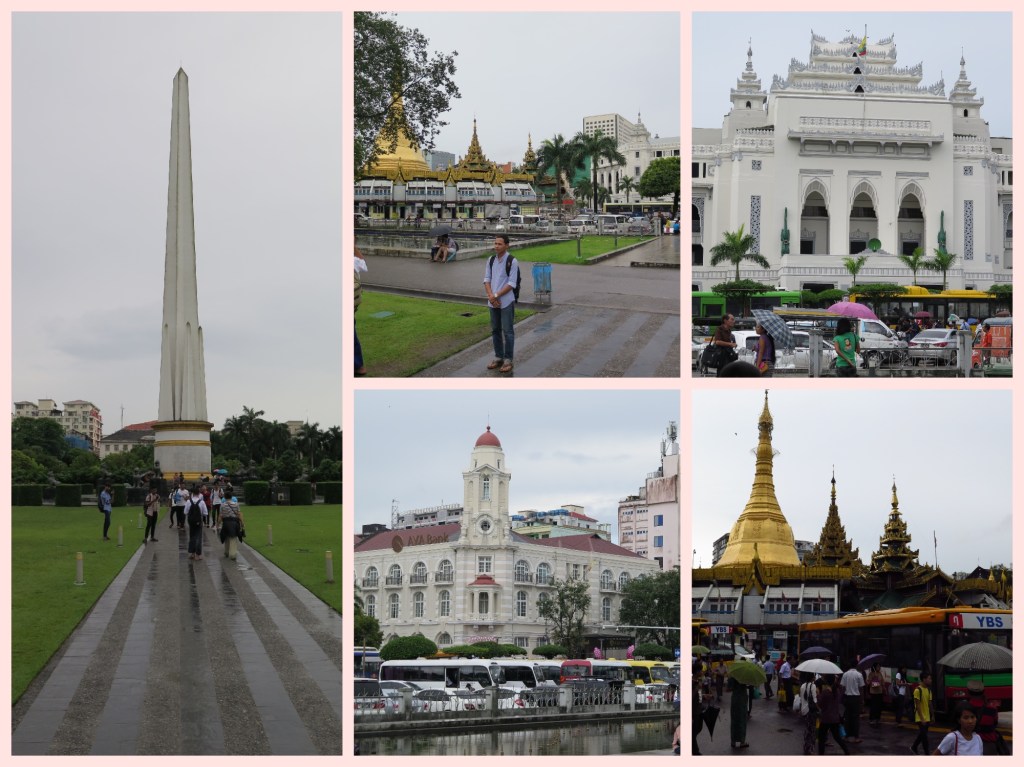 The Obelisk at Maha Bandula park, Sule Pagoda and the City Hall building