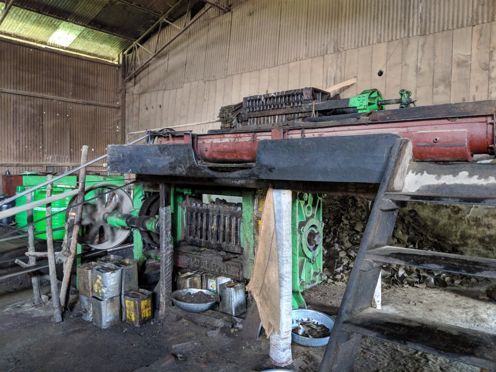 The Mustard is poured in from the top and the extracted oil filters down while the cake is thrown out. The residue is added back in to the machine to ensure that the oil is fully extracted before being discarded as fodder.