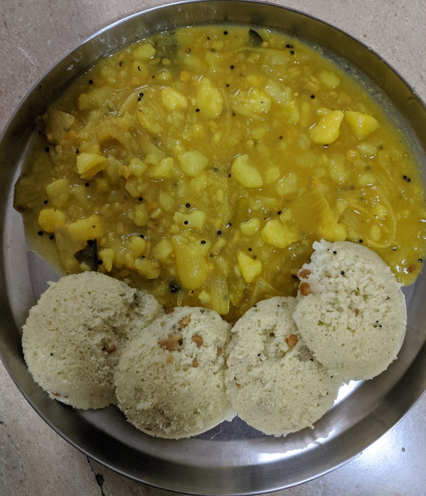 Rava Idly with Potato masala or potato gravy made in a south indian style