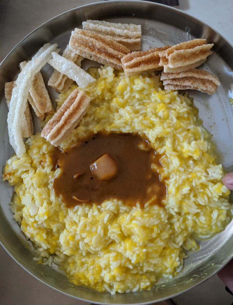 Paruppu sadam with vathakuzhambhu and vadam
