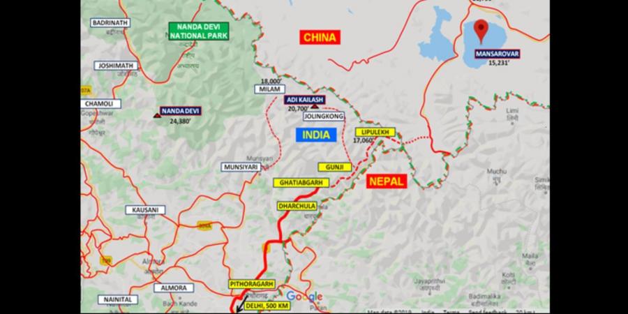 Map of the road link right up to the lipulekh pass.